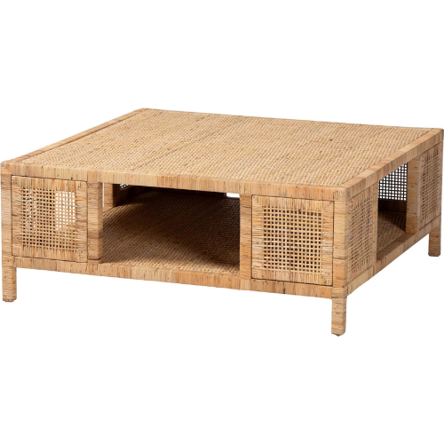 Kalimantan Square Coffee Table in Light Honey Rattan & Mahogany Wood