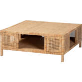 Kalimantan Square Coffee Table in Light Honey Rattan & Mahogany Wood