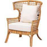 Regina Accent Arm Chair in Light Honey Rattan & Neutral Fabric