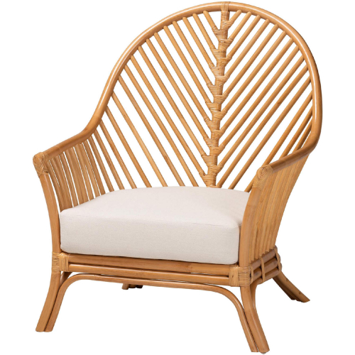 Lisabon Accent Arm Chair in Light Honey Rattan & Neutral Fabric