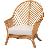 Lisabon Accent Arm Chair in Light Honey Rattan & Neutral Fabric
