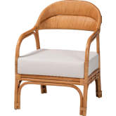 Marisa Accent Arm Chair in Light Honey Rattan & Neutral Fabric