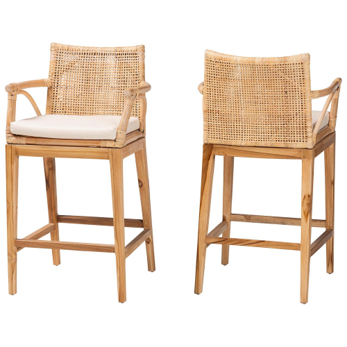 Storsel Counter Stool in Teak Wood & Natural Rattan (Set of 2)