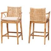 Storsel Counter Stool in Teak Wood & Natural Rattan (Set of 2)