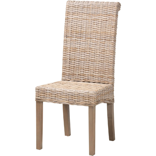Santiago Dining Chair in Rustic Taupe Mahogany Wood & Grey Kubu Rattan
