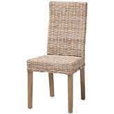 Nevina Dining Chair in Rustic Taupe Mahogany Wood & Grey Kubu Rattan