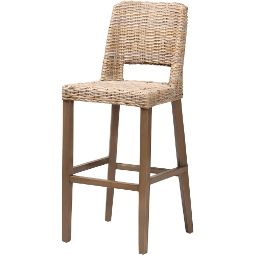 Magy Bar Stool in Rustic Taupe Mahogany Wood & Grey Kubu Rattan