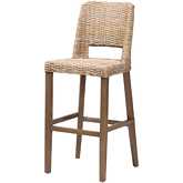 Magy Bar Stool in Rustic Taupe Mahogany Wood & Grey Kubu Rattan