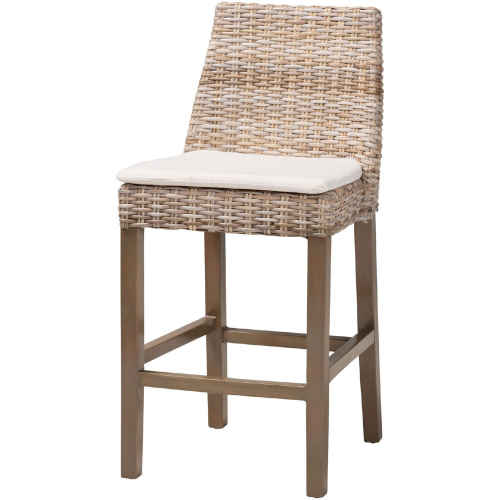 Toby Counter Stool in Rustic Taupe Mahogany, Grey Kubu Rattan & White Fabric