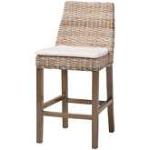 Toby Counter Stool in Rustic Taupe Mahogany, Grey Kubu Rattan & White Fabric
