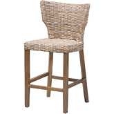 Enver Counter Stool in Rustic Taupe Mahogany Wood & Grey Kubu Rattan