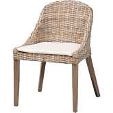 Lara Dining Chair in Taupe Mahogany, Grey Kubu Rattan & White Fabric