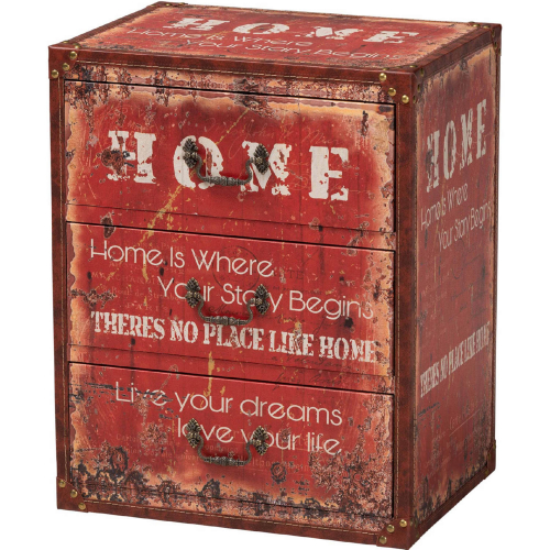 Lorand 3 Drawer Storage Trunk in Rustic Red Wood & Leatherette