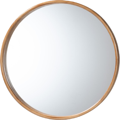 Tazara Round Accent Wall Mirror in Natural Brown Wood