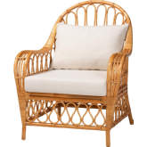 Reina Accent Arm Chair in Light Honey Rattan & Neutral Fabric