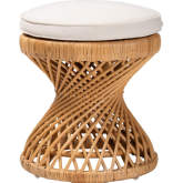 Borneo Footstool Ottoman in Light Honey Rattan & Neutral Fabric