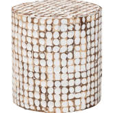 Juliette End Table in Ivory Coconut Shell & Acacia Wood