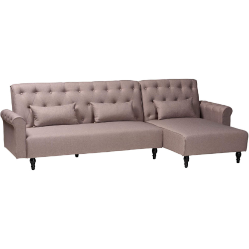 Chesterfield Convertible Sleeper Sectional Sofa with Right Chaise in Tufted Clay Fabric