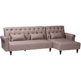 Chesterfield Convertible Sleeper Sectional Sofa with Right Chaise in Tufted Clay Fabric