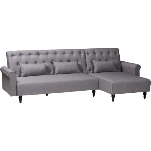 Chesterfield Convertible Sleeper Sectional Sofa with Right Chaise in Tufted Grey Fabric