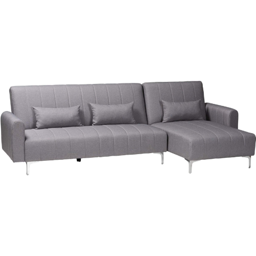 Lanoma Convertible Sleeper Sectional Sofa with Right Chaise in Tufted Slate Grey Fabric