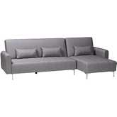 Lanoma Convertible Sleeper Sectional Sofa w/ Right Chaise in Tufted Slate Grey Fabric