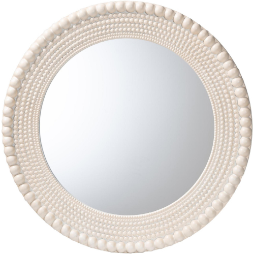 Grazia Round Beaded Frame Accent Mirror in Pearl White