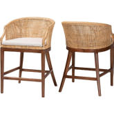 Lumajang Counter Stool in Wood, Light Honey Rattan & White Fabric (Set of 2)