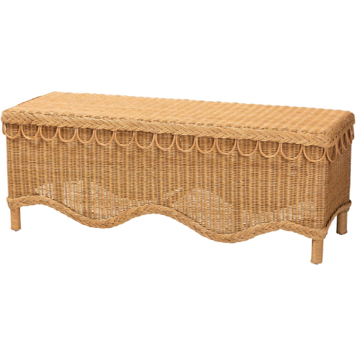 Erla Accent Bench with Scallop Border in Light Honey Rattan