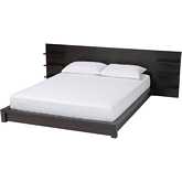 Elina Queen Platform Bed with Built In Shelves in Ebony Black Finish Wood