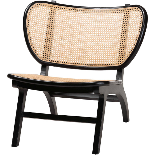Brisbane Accent Chair in Black Mahogany Wood & Woven Natural Rattan