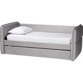 Finch Twin Daybed with Twin Trundle in Light Grey Velvet Fabric