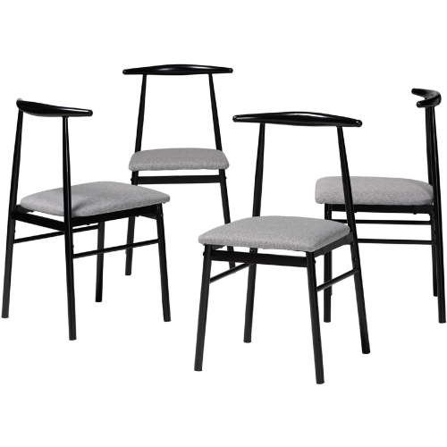 Arnold Dining Chair in Grey Fabric & Black Metal (Set of 4)