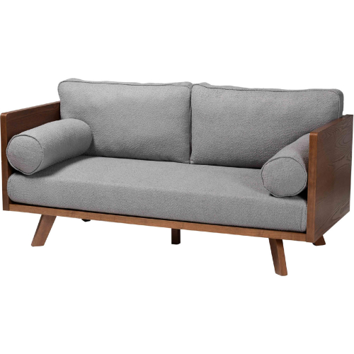 Uriel Sofa in Grey Boucle Fabric & Walnut Brown Finish Wood