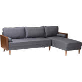 Harleson Sectional Sofa with Right Facing Chaise in Walnut Finish & Grey Fabric