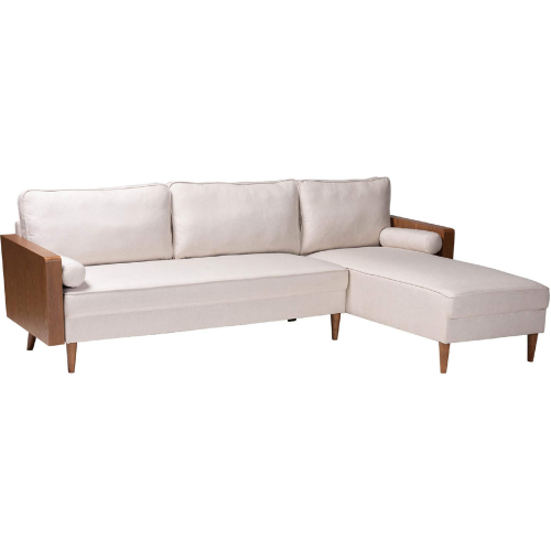 Harleson Sectional Sofa with Right Facing Chaise in Walnut Finish & Beige Fabric