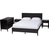 Primrose Queen 4 Piece Bedroom Set in Black Fluted Wood