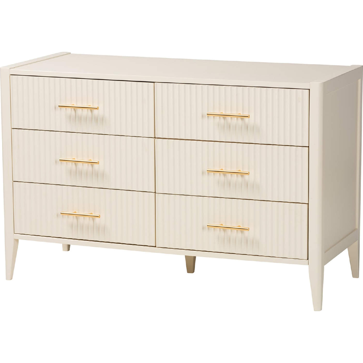 Primrose Mid-Century Fluted Wood 6-Drawer Dresser - Ivory Primrose Mid-Century Fluted Wood 6-Drawer Dresser - Ivory