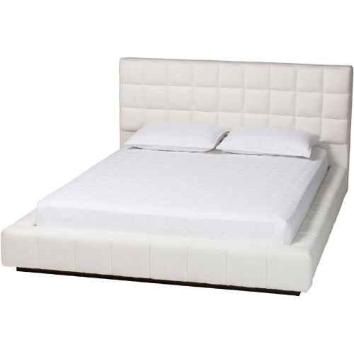 Braylin King Platform Bed in Tufted White Teddy Bear Fabric