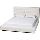 Braylin Queen Platform Bed in Tufted White Teddy Bear Fabric