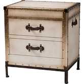 Laura 2 Drawer Trunk End Table in White Canvas & Metal