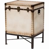 Laura Lift Top Trunk End Table in White Canvas & Metal