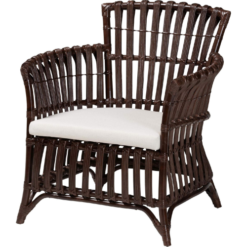 Brooklyn Accent Arm Chair in Dark Brown Rattan & Neutral Fabric
