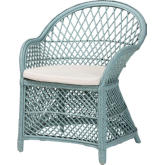 Casilda Accent Arm Chair in Light Blue Braided Rattan & White Fabric