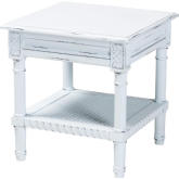 Jeanne End Table in White Wood & Poly Rattan