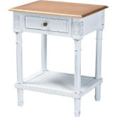 Legrand 1 Drawer End Table in White & Natural Wood & White Poly Rattan