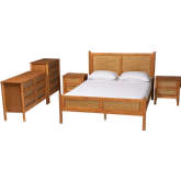 Jenn 5 Piece Queen Bedroom Set in Golden Brown Wood & Distressed Poly Rattan