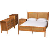 Jenn 4 Piece Queen Bedroom Set in Golden Brown Wood & Distressed Poly Rattan