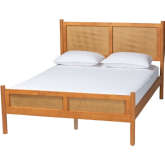 Jenn Queen Size Platform Bed with Distressed Rattan