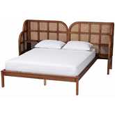 Cascadia King Wingback Platform Bed in Walnut Brown Finish Wood & Poly Rattan